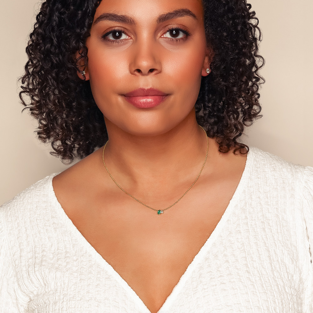 Pear Shaped Emerald & Diamond Duo Pendant in Yellow Gold, 18