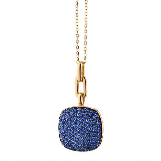 Monica Rich Kosann Rae Sapphire Pave Locket in Yellow Gold, 17"