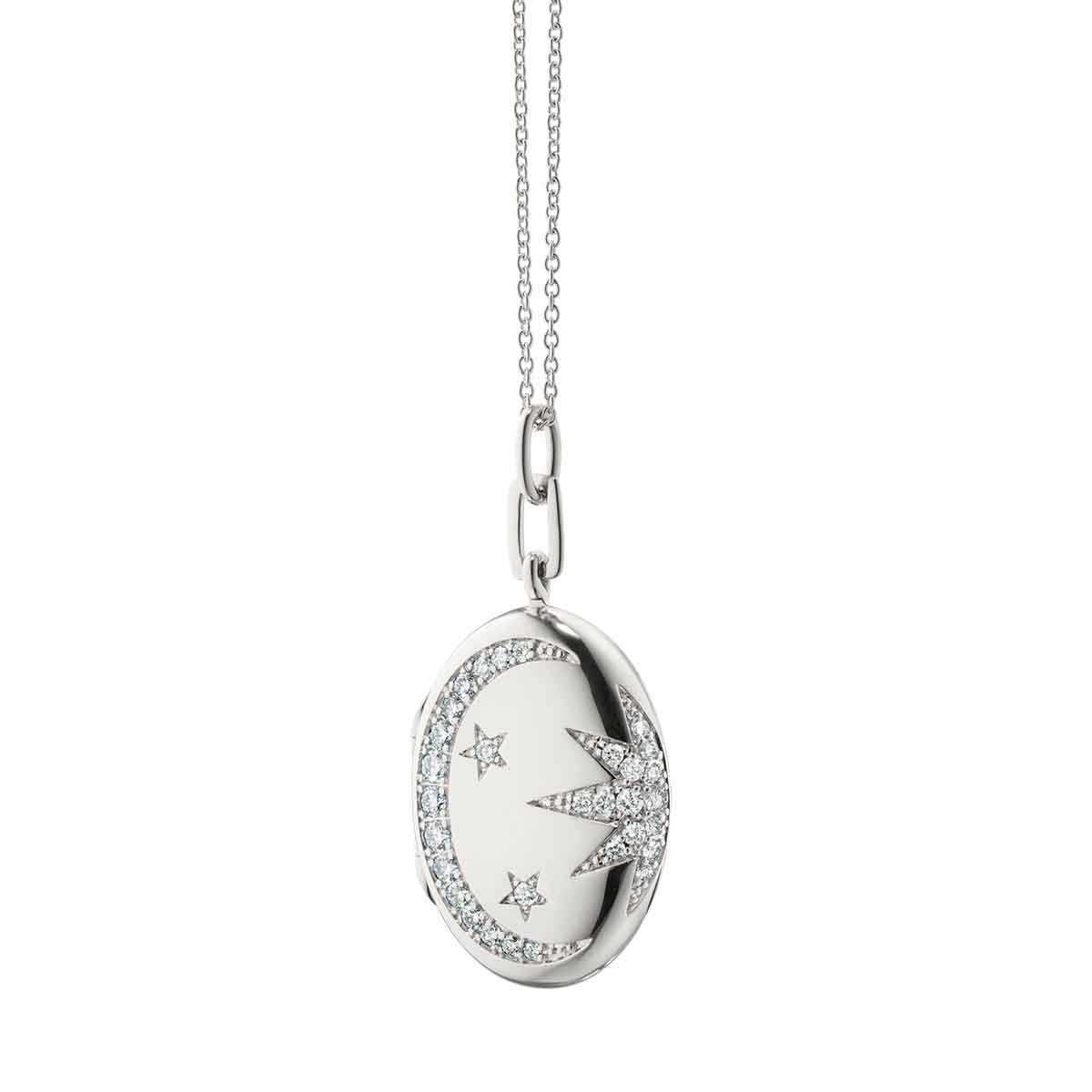 Monica Rich Kosann White Sapphire Moon & Stars Locket in Sterling Silver, 22