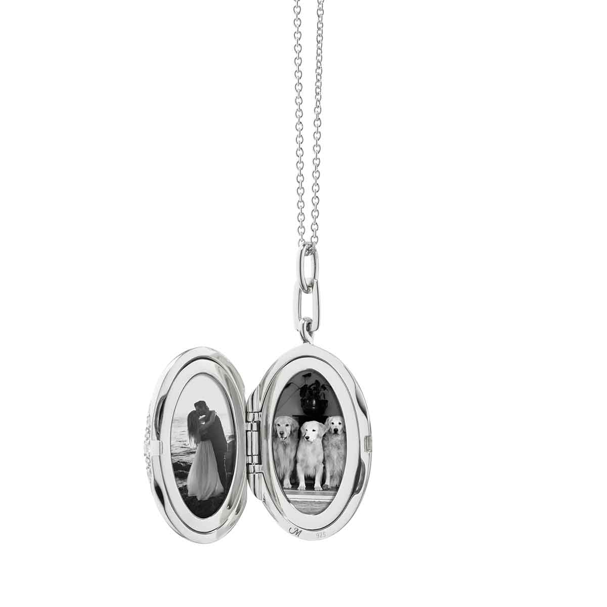 Monica Rich Kosann White Sapphire Moon & Stars Locket in Sterling Silver, 22