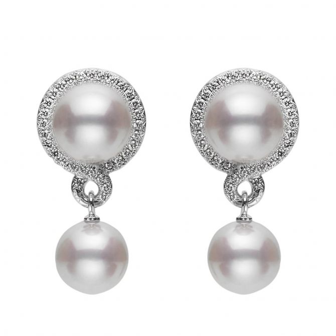 Mikimoto Petit Soleil Akoya Cultured Pearl & Diamond Drop Earrings in White Gold