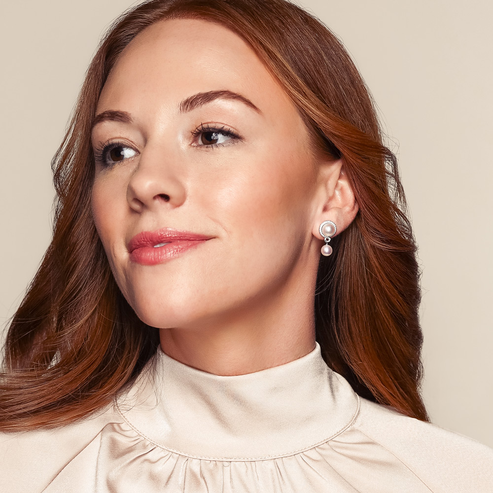 Mikimoto Petit Soleil Akoya Cultured Pearl & Diamond Drop Earrings in White Gold