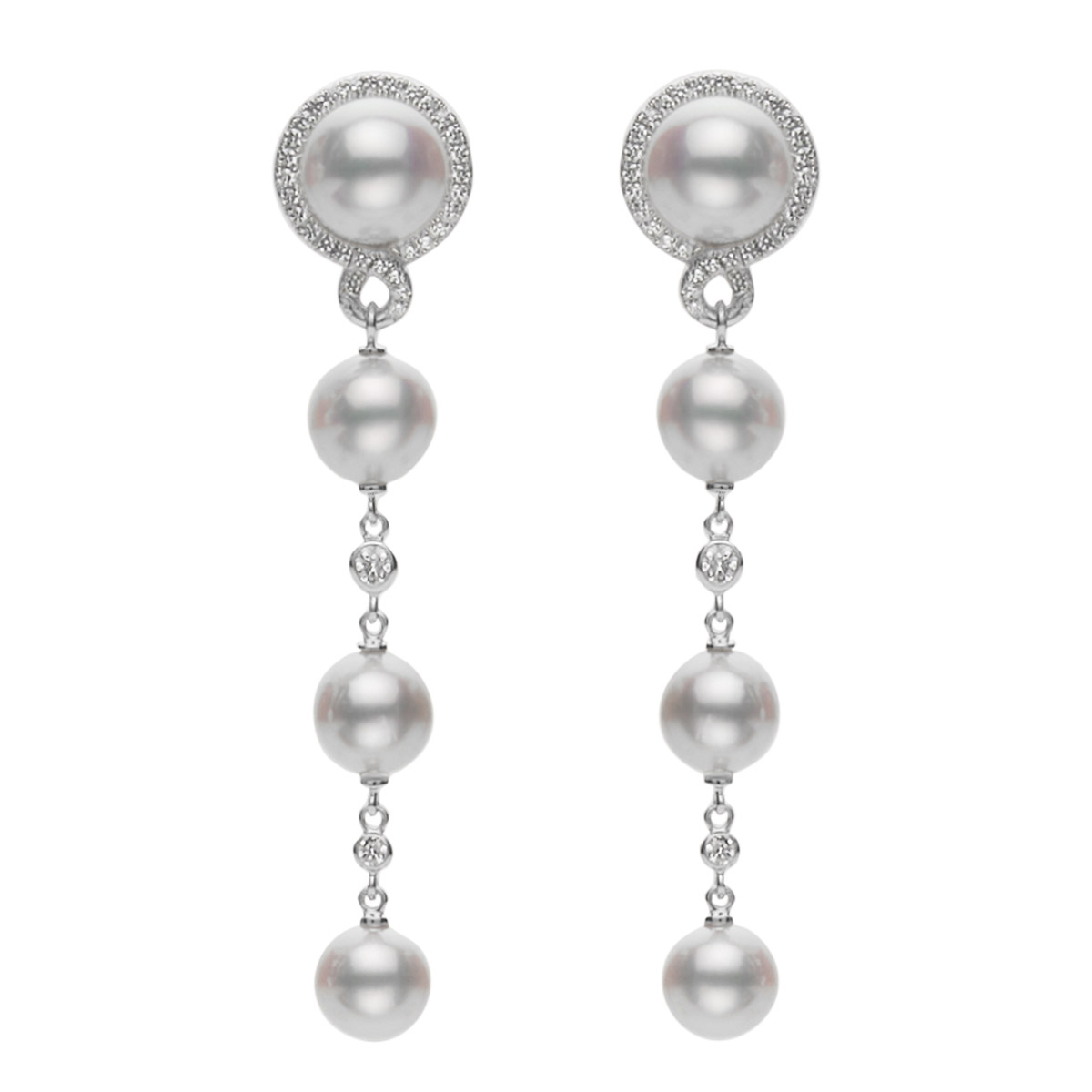Mikimoto Petit Soleil Akoya Cultured Pearl & Diamond Dangle Earrings in White Gold