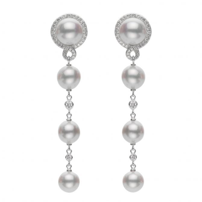 Mikimoto Petit Soleil Akoya Cultured Pearl & Diamond Dangle Earrings in White Gold