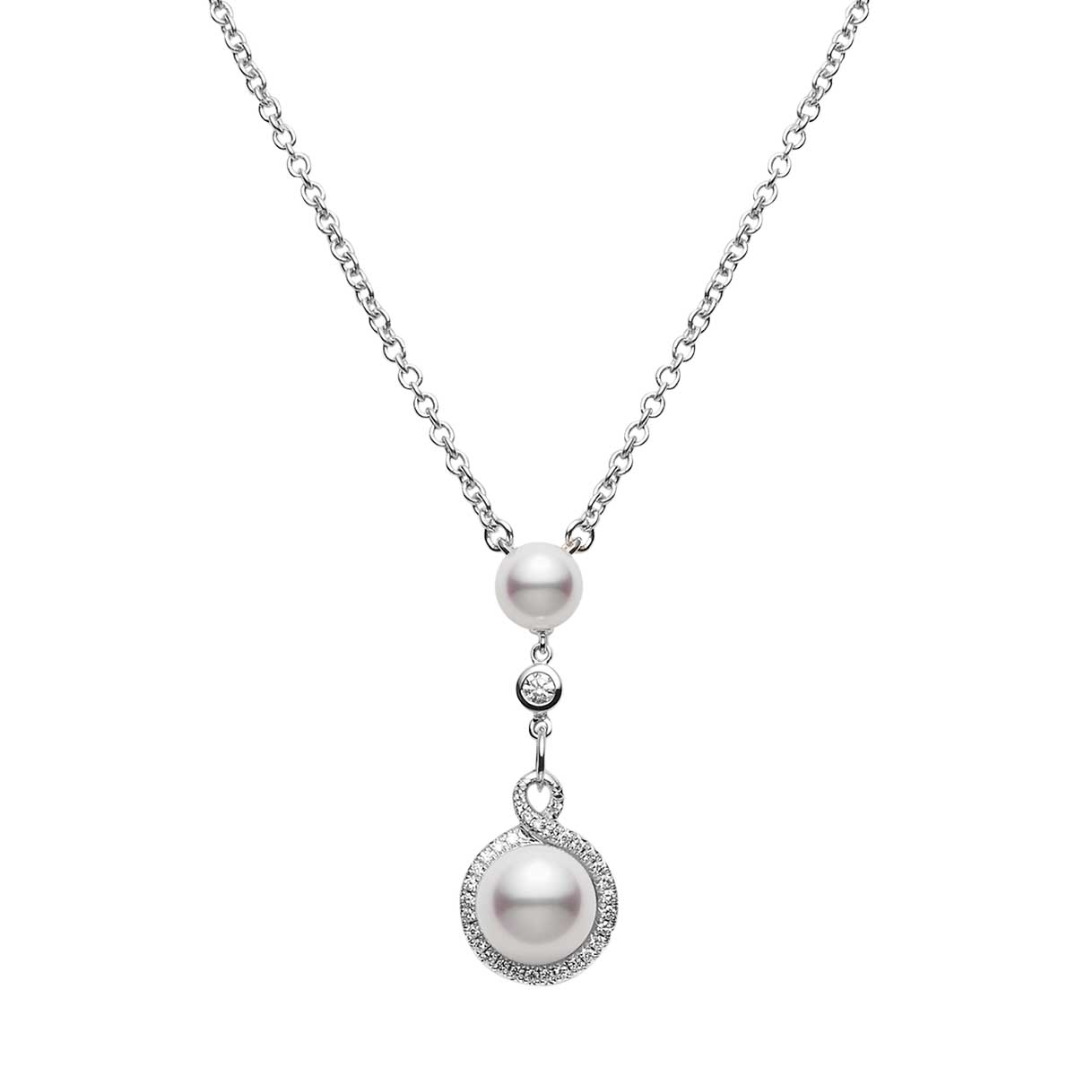 Mikimoto Petit Soleil Akoya Cultured Pearl & Diamond Pendant in White Gold, 17