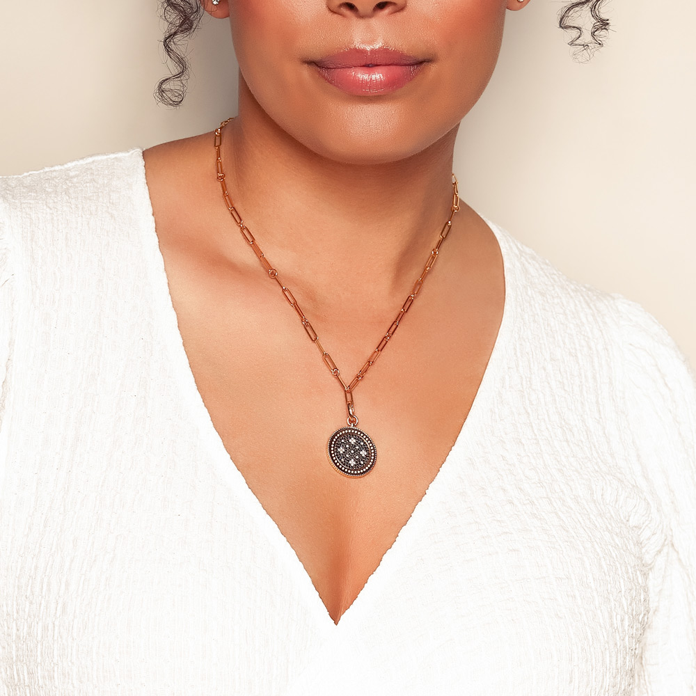 Roberto Coin Venetian Princess Black & White Diamond Medallion Pendant in Rose Gold, 19