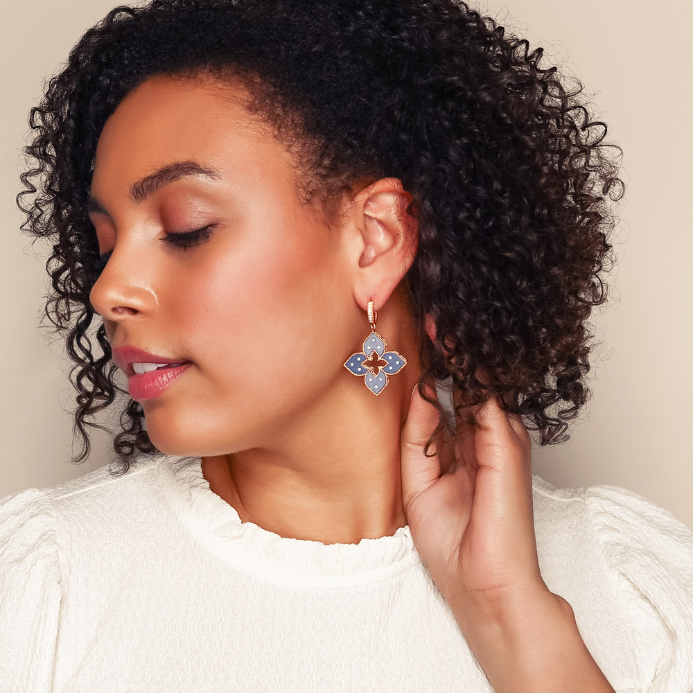 Roberto Coin Venetian Princess Diamond & Blue Titanium Dangle Earrings in Rose Gold