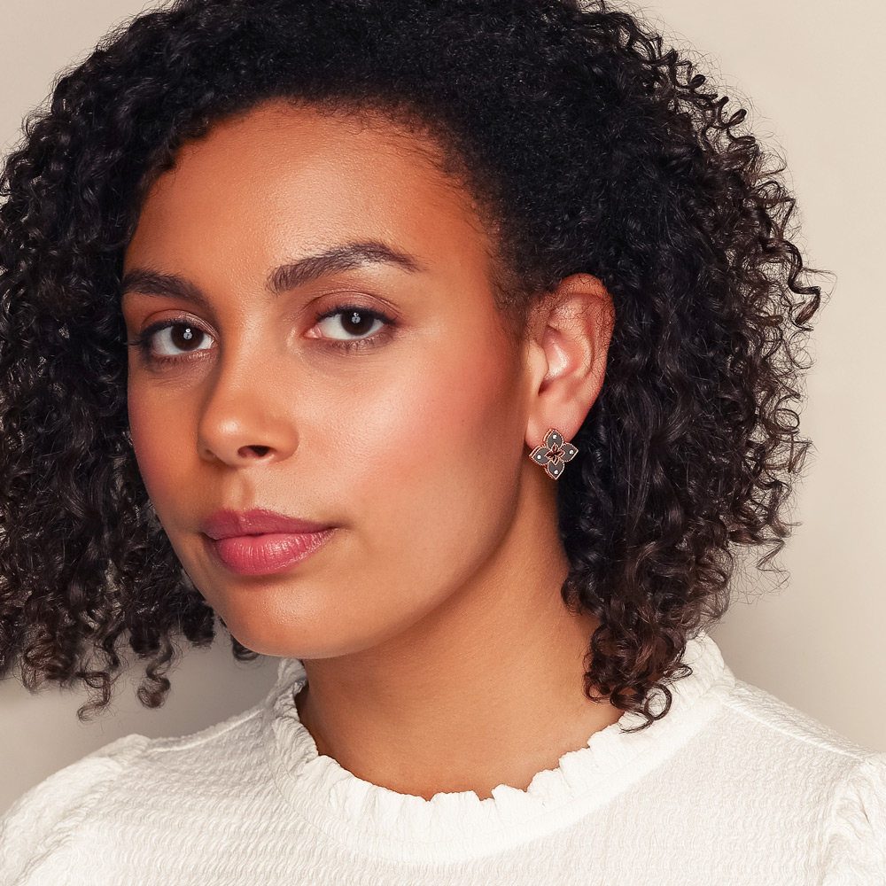 Roberto Coin Venetian Princess Grey Titanium & Diamond Flower Stud Earrings in Rose Gold