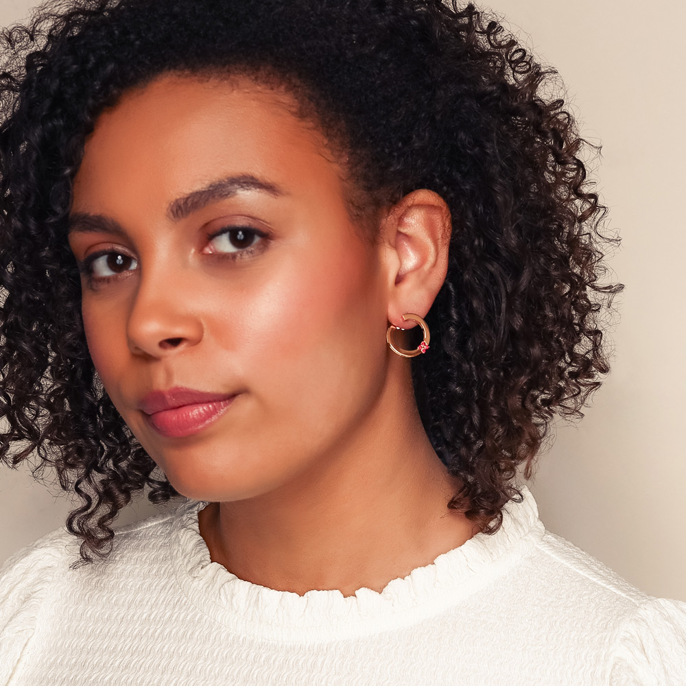 Roberto Coin Love in Verona Ruby Front-to-Back Hoop Earrings in Rose Gold