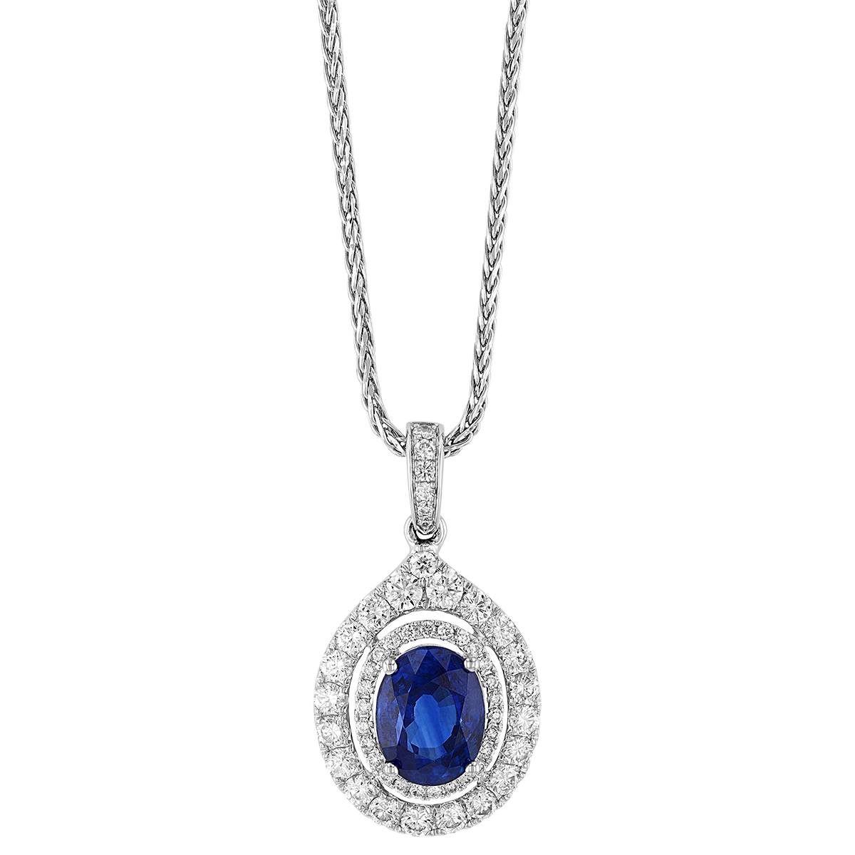 TARA Pearls Oval Sapphire & Double Diamond Halo Pendant in White Gold