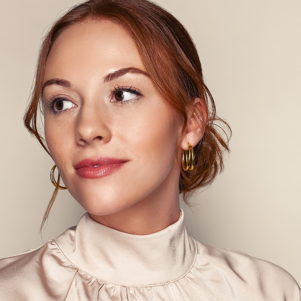 Roberto Coin Oro Classic Yellow Gold 2 Row Tapered Hoop Earrings