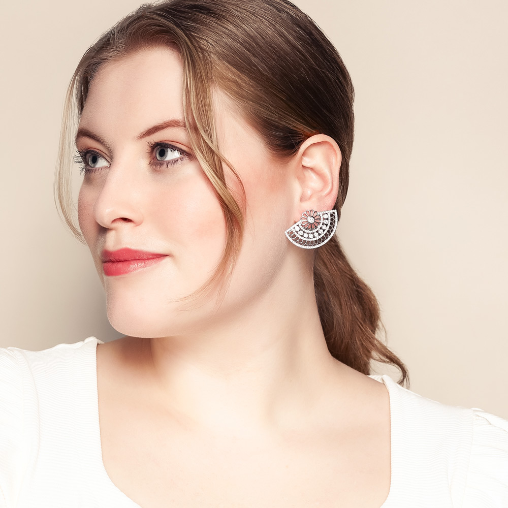 Roberto Coin Cento Diamond Filigree Fan Shaped Earrings in White Gold