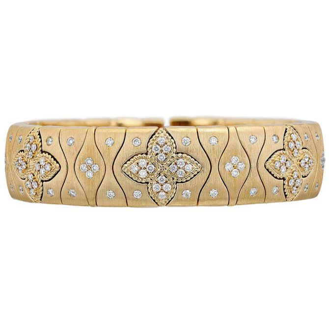 Roberto Coin Royal Princess Flower Diamond Satin Medium Cuff