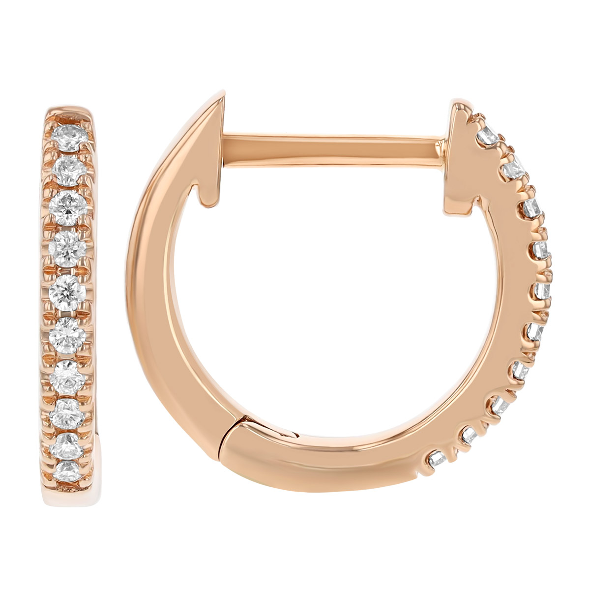 Diamond Huggie Hoop Earrings in Rose Gold