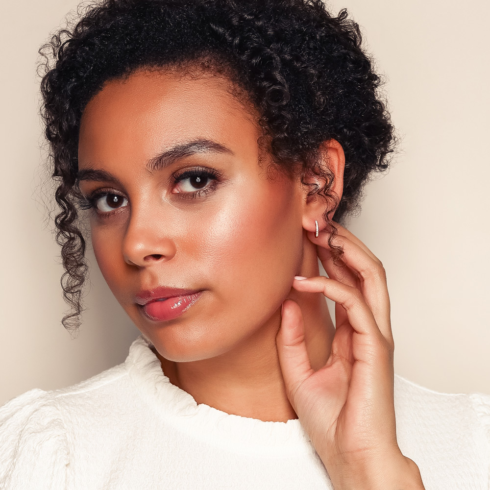 Diamond Huggie Hoop Earrings in Rose Gold