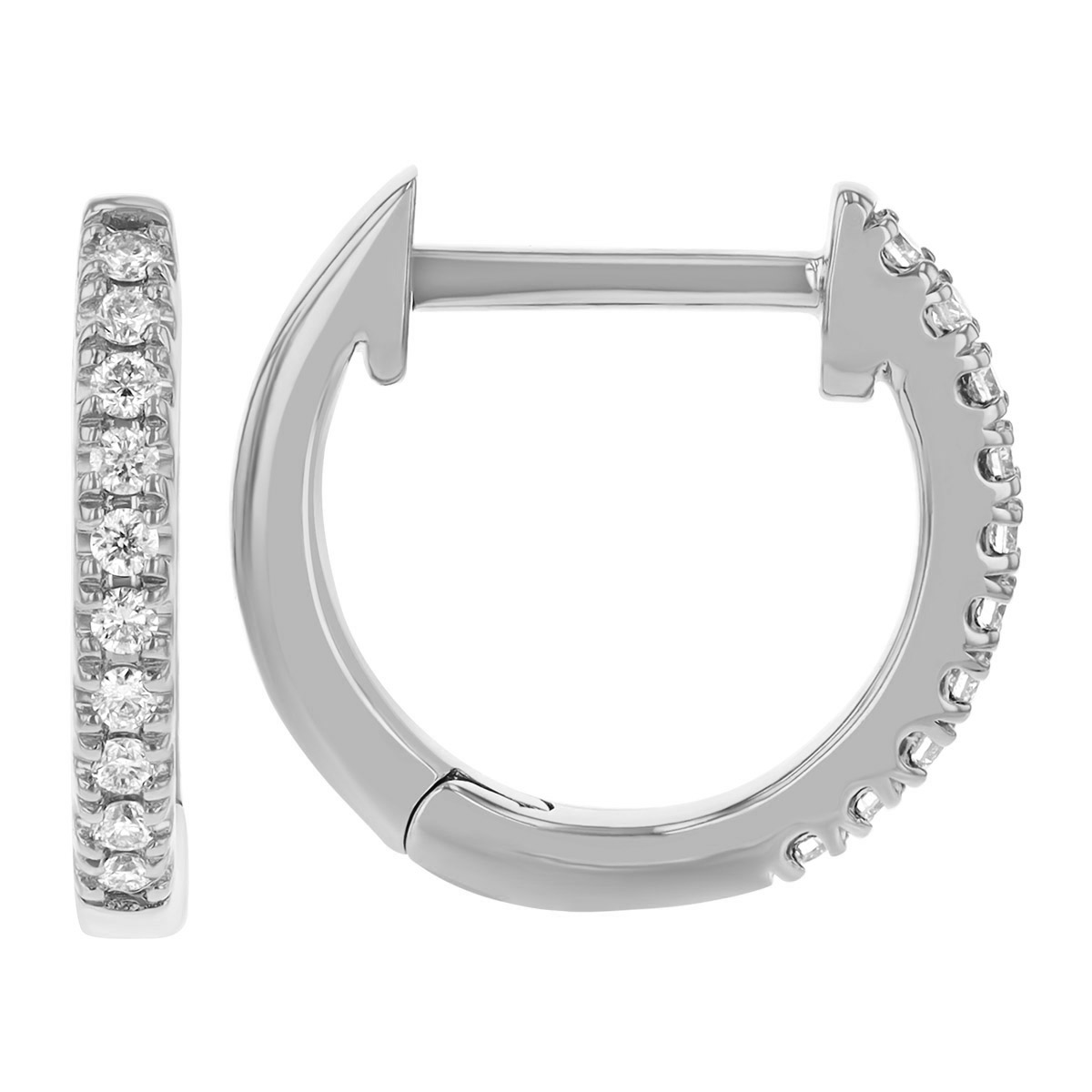 Diamond Hinged Huggie Hoop Earrings in White Gold, 0.10 cttw