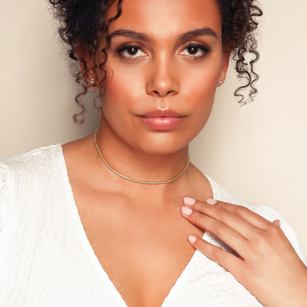 Round Diamond Tennis Necklace in Yellow Gold, 3.53 cttw, 14