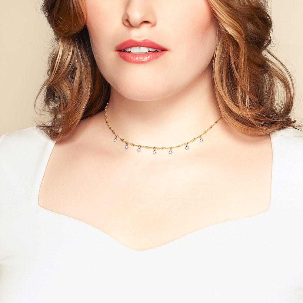 Roberto Coin Diamonds By the Inch 7 Drop Station Necklace in White & Yellow Gold