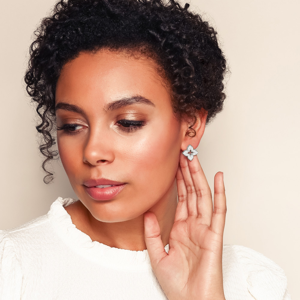 Roberto Coin Venetian Princess Petite Flower Diamond Pavé Stud Earrings in White Gold