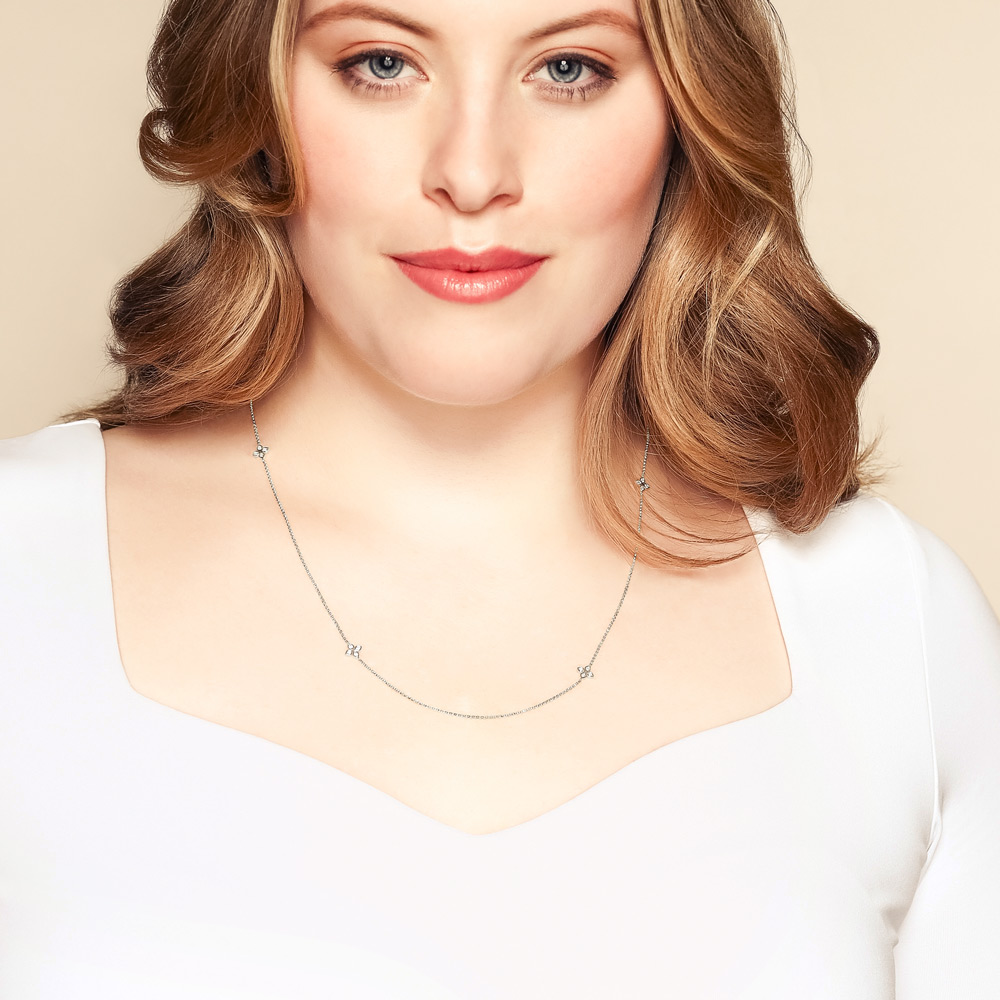 Roberto Coin Love by the Yard Diamond Flower 4 Station Necklace in White Gold, 24