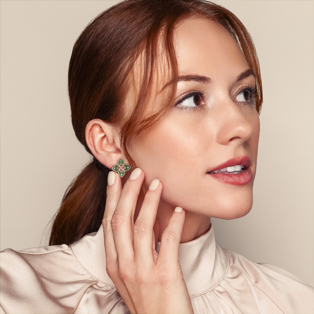 Roberto Coin Venetian Princess Green Titanium & Diamond Flower Stud Earrings in Rose Gold