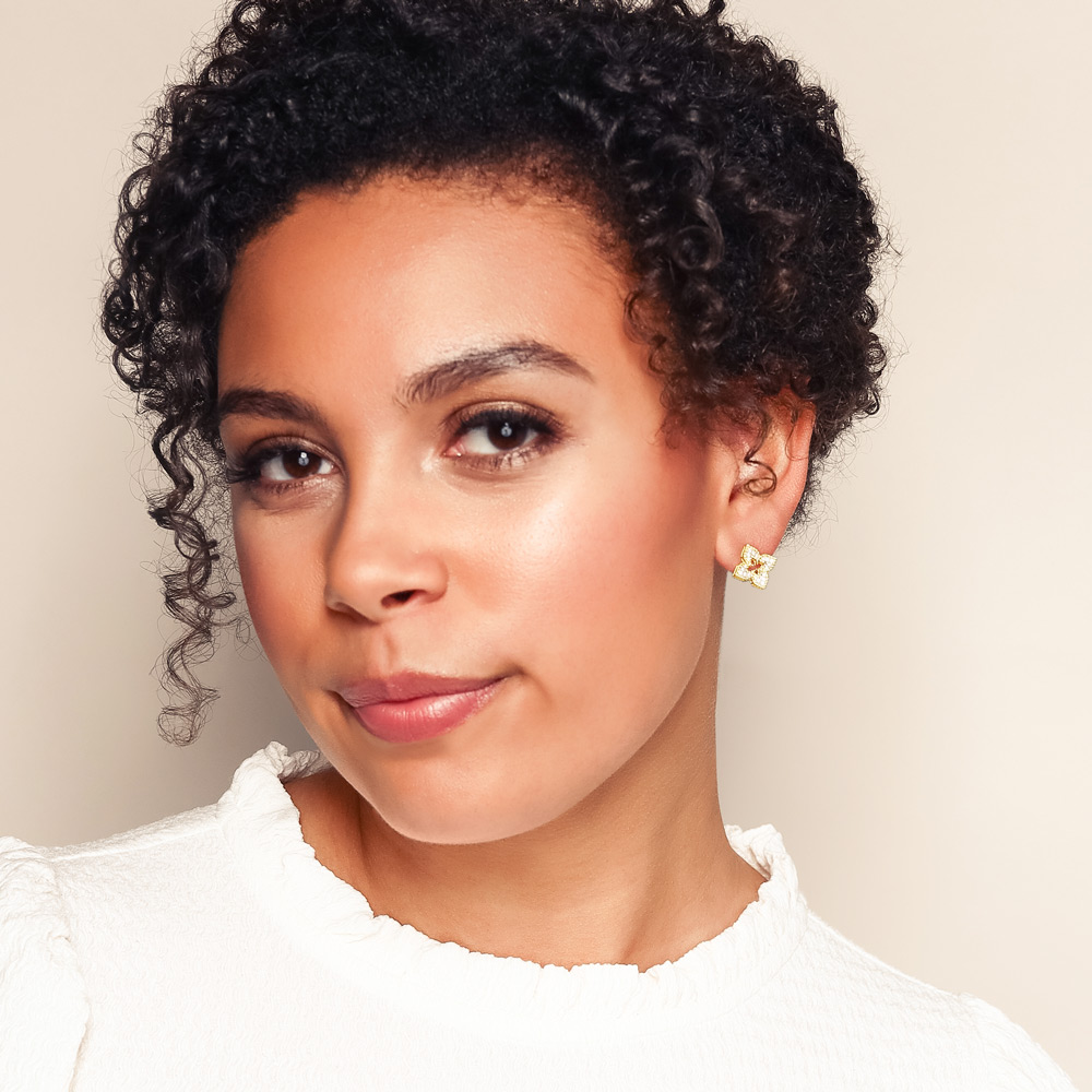 Roberto Coin Venetian Princess Diamond Small Flower Stud Earrings in Yellow Gold