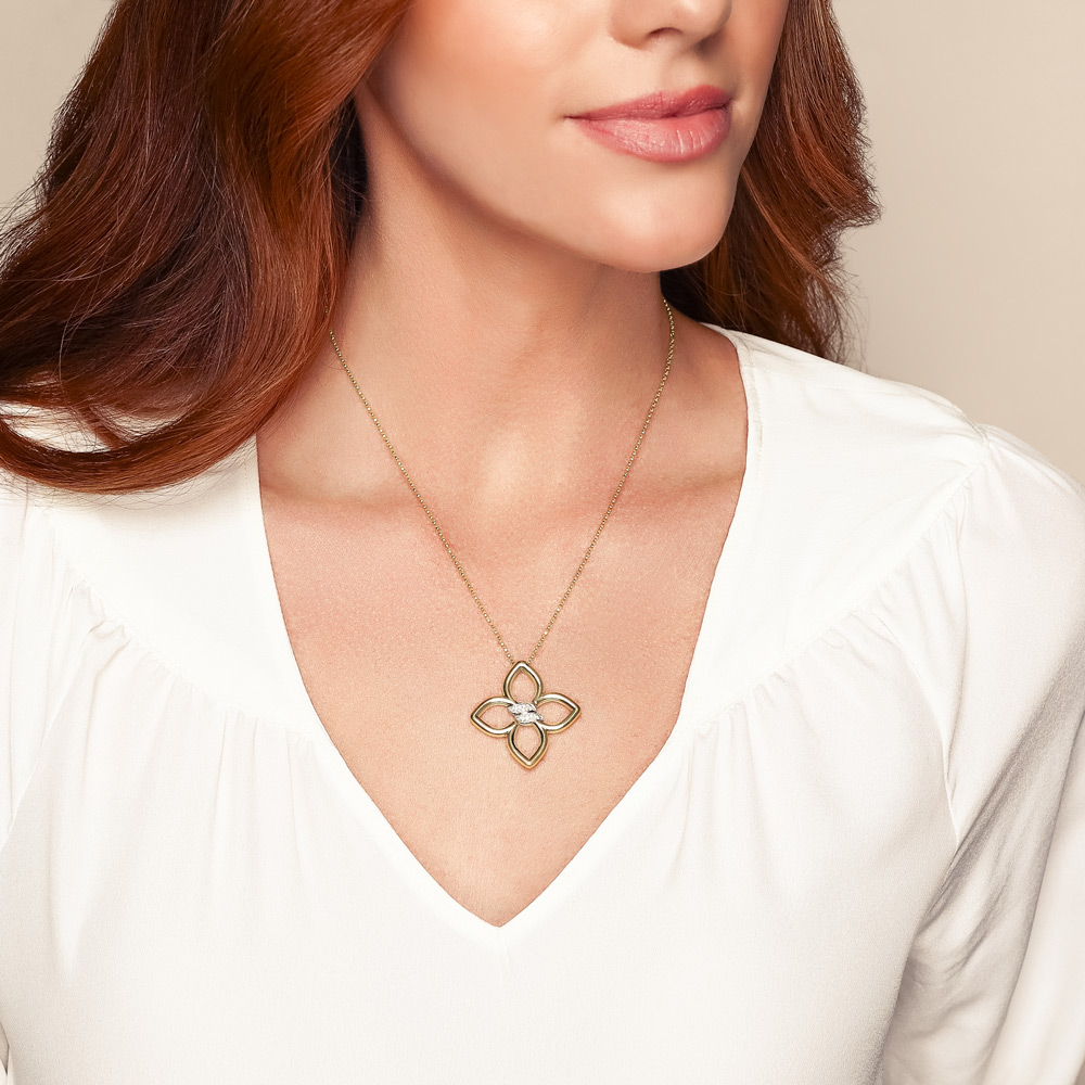 Roberto Coin Cialoma Diamond Pavé Twist Medium Flower Pendant in Yellow Gold
