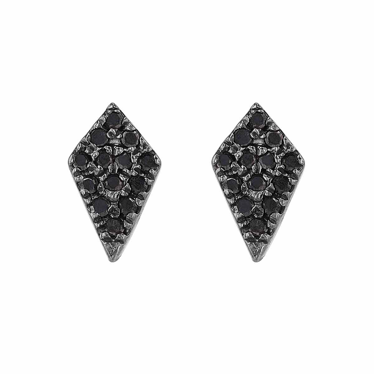 Black Diamond Pavé Dainty Kite Stud Earrings in Black Rhodium