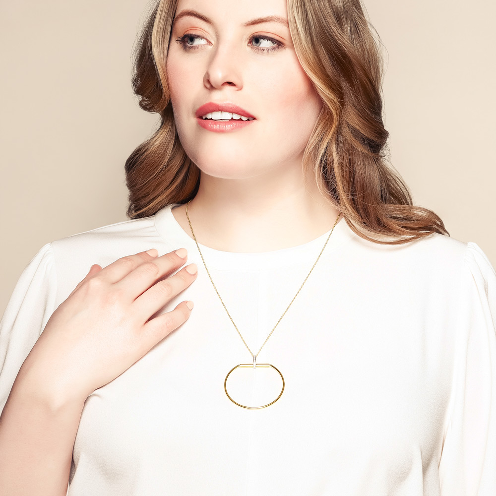 Roberto Coin Classica Parisienne Yellow Gold Stirrup Pendant Necklace with Diamond Accents, 25