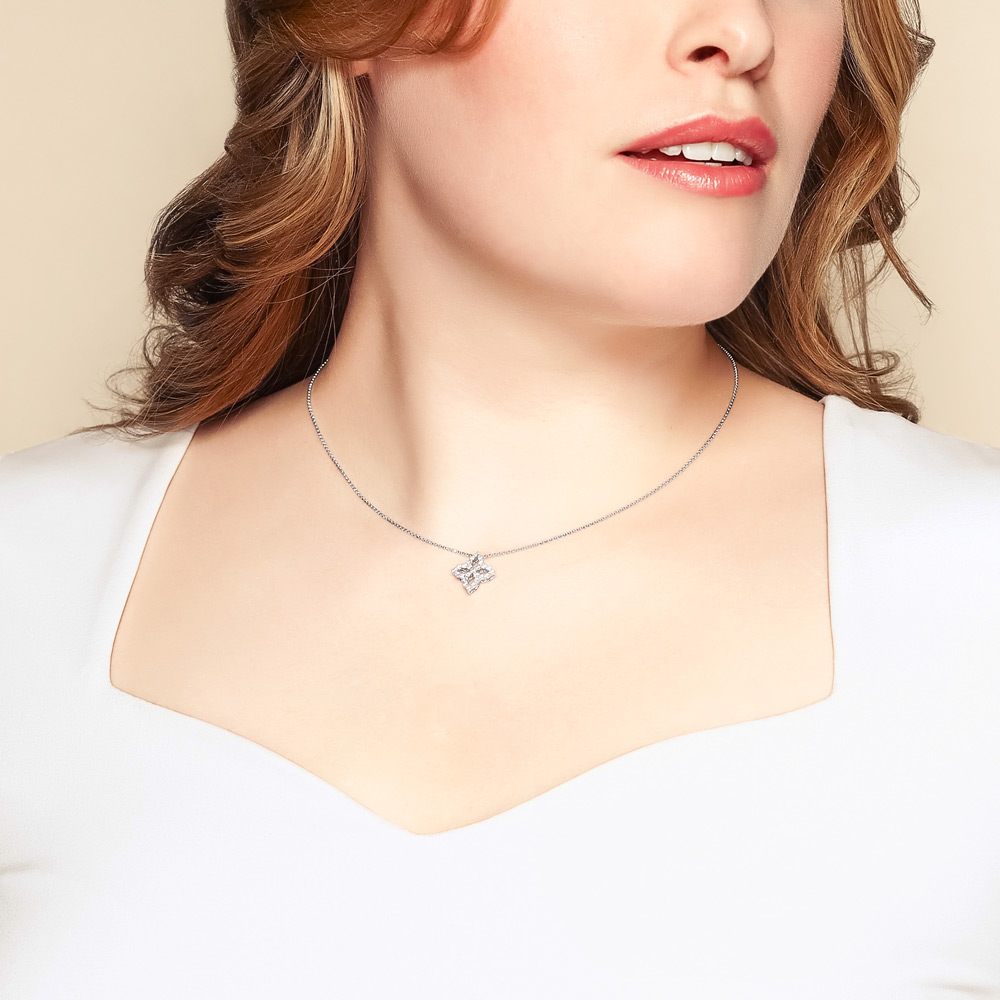 Roberto Coin Open Princess Flower Medium White Gold Pendant Necklace with Diamonds