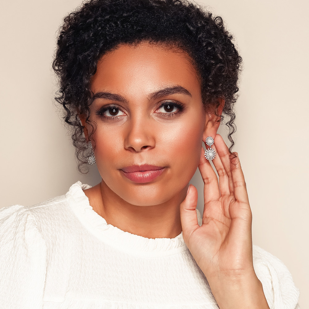 Roberto Coin Diamond Double Sunburst Dangle Post Back Earrings in White Gold