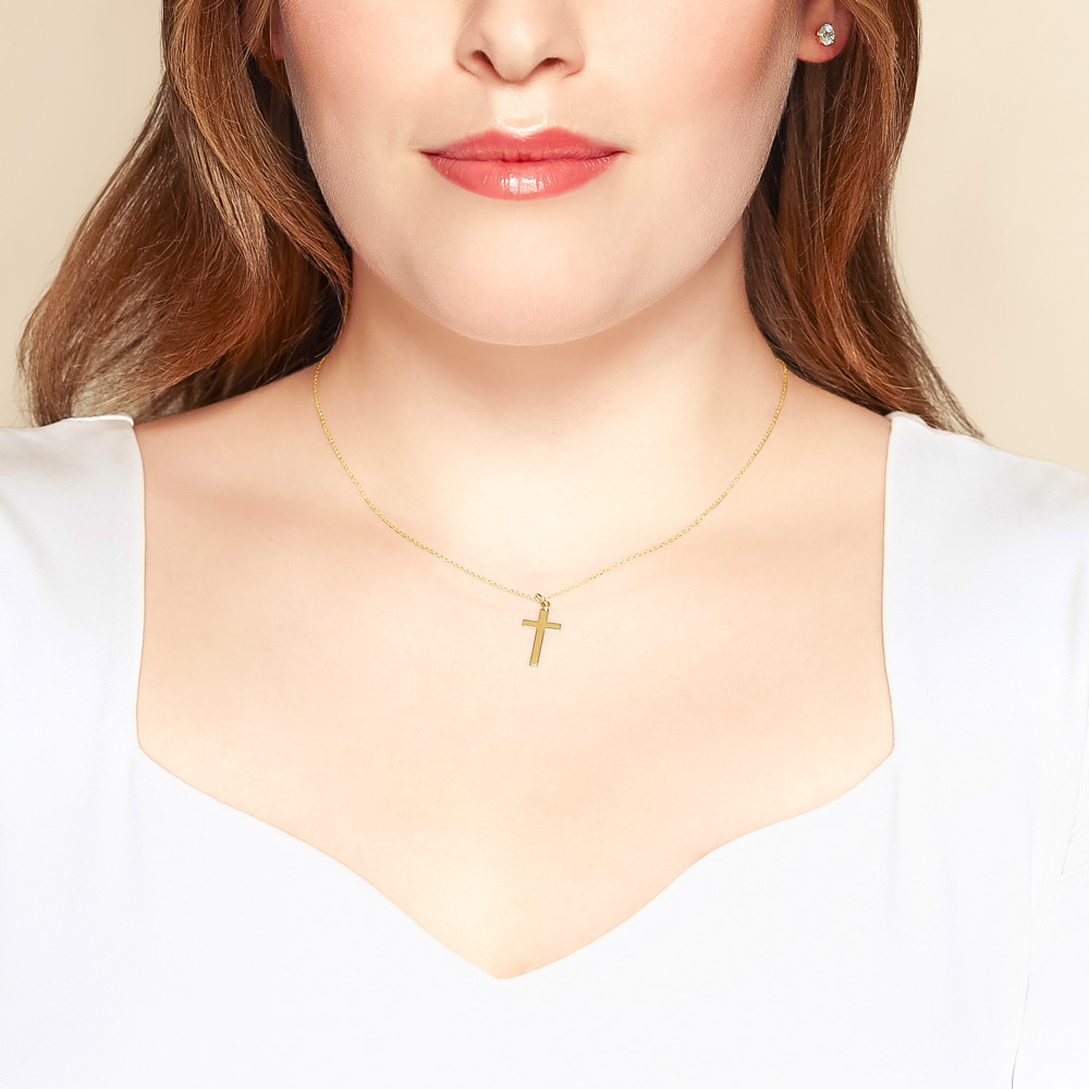 Yellow Gold Medium Simple Cross Pendant, 18