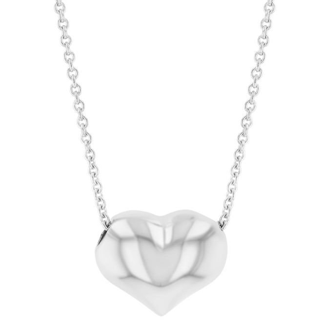 White Gold Puffed Heart Pendant, 18"