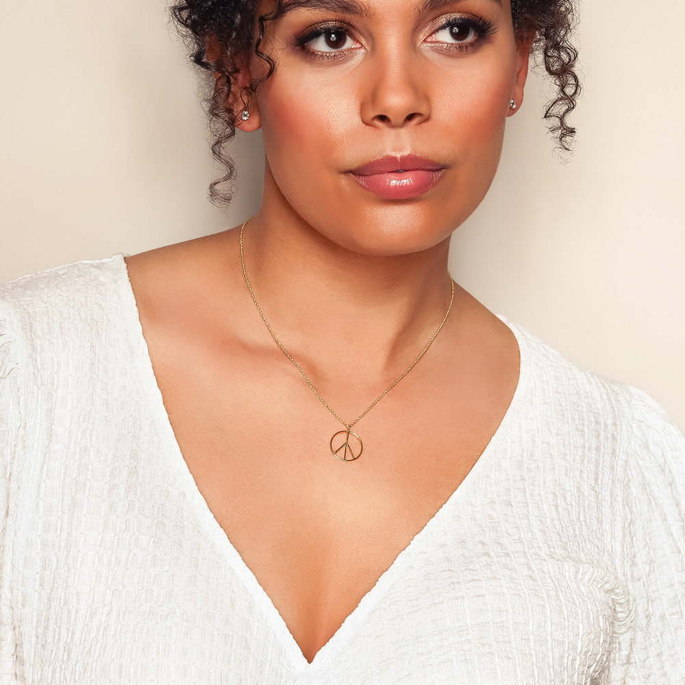 Yellow Gold Peace Sign Pendant, 18