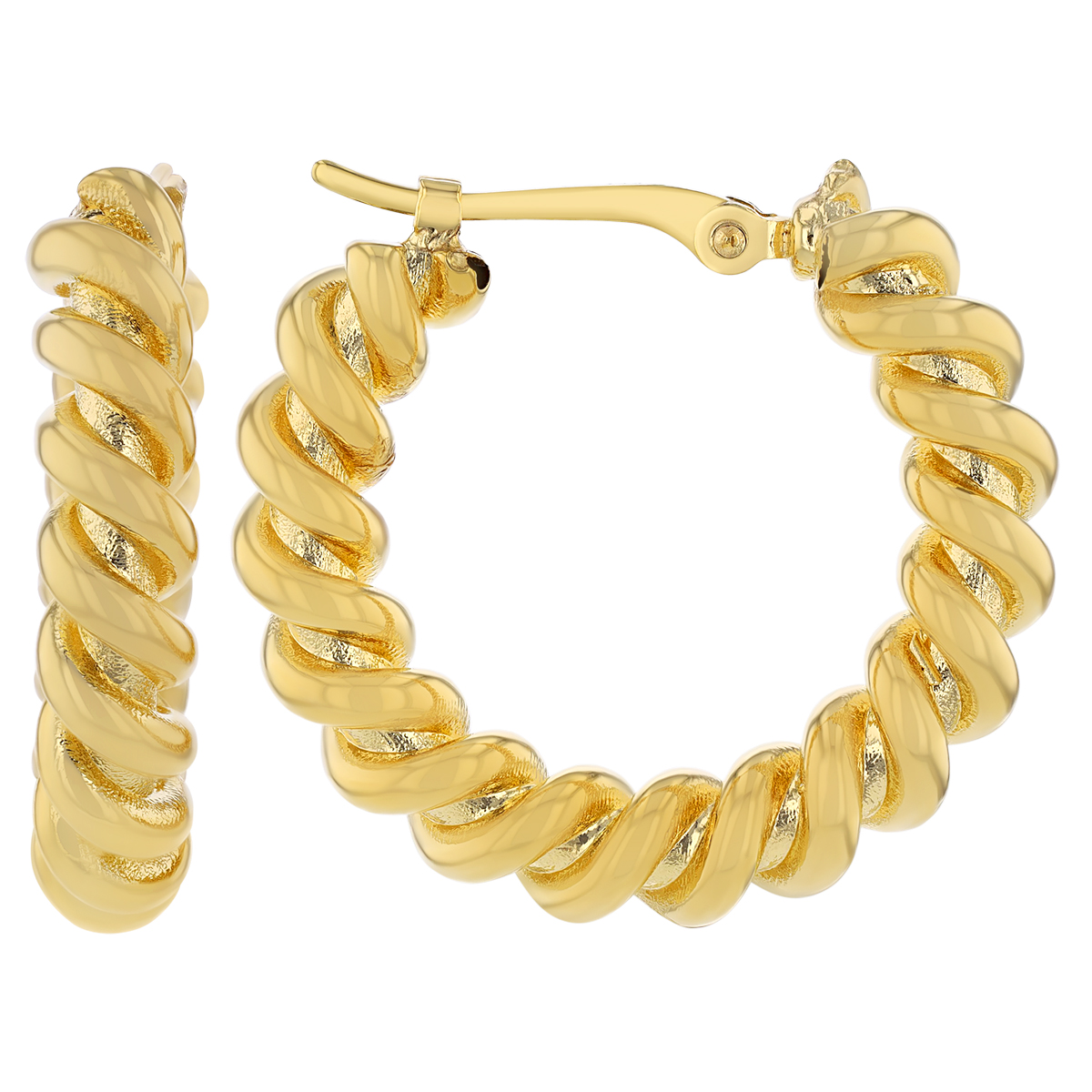 Yellow Gold Twisted Huggie Hoop Earrings