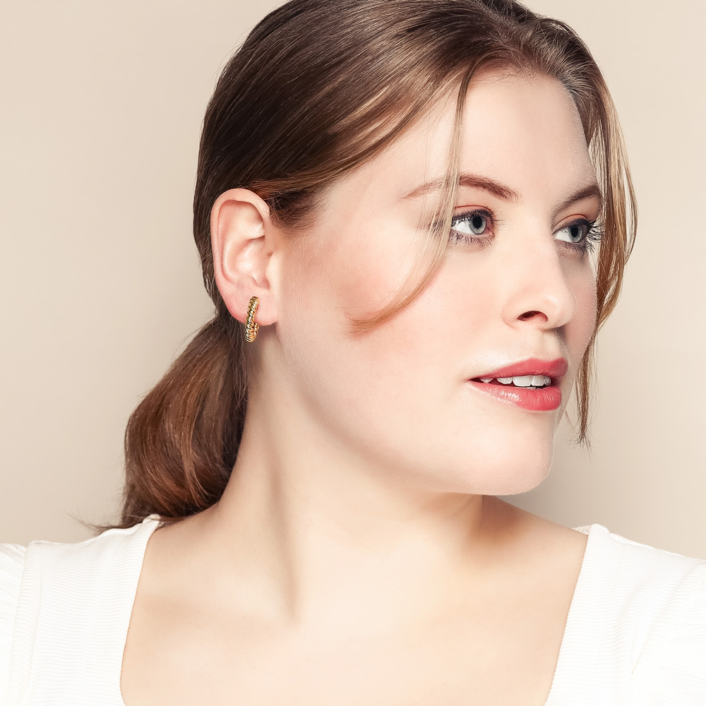 Yellow Gold Twisted Huggie Hoop Earrings