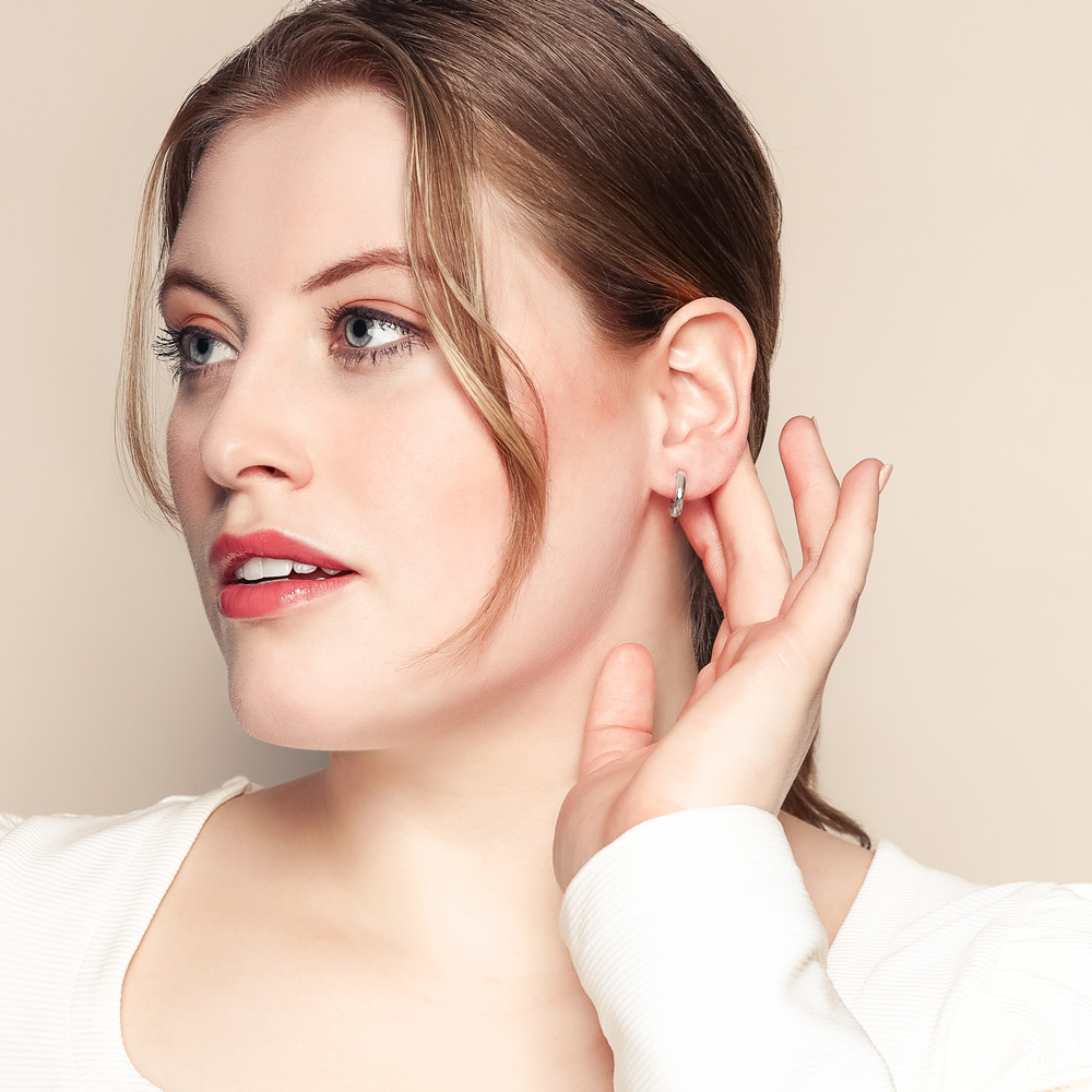 Charlie 3 mm Hinged Square Edge Huggie Hoop Earrings in 14K Gold