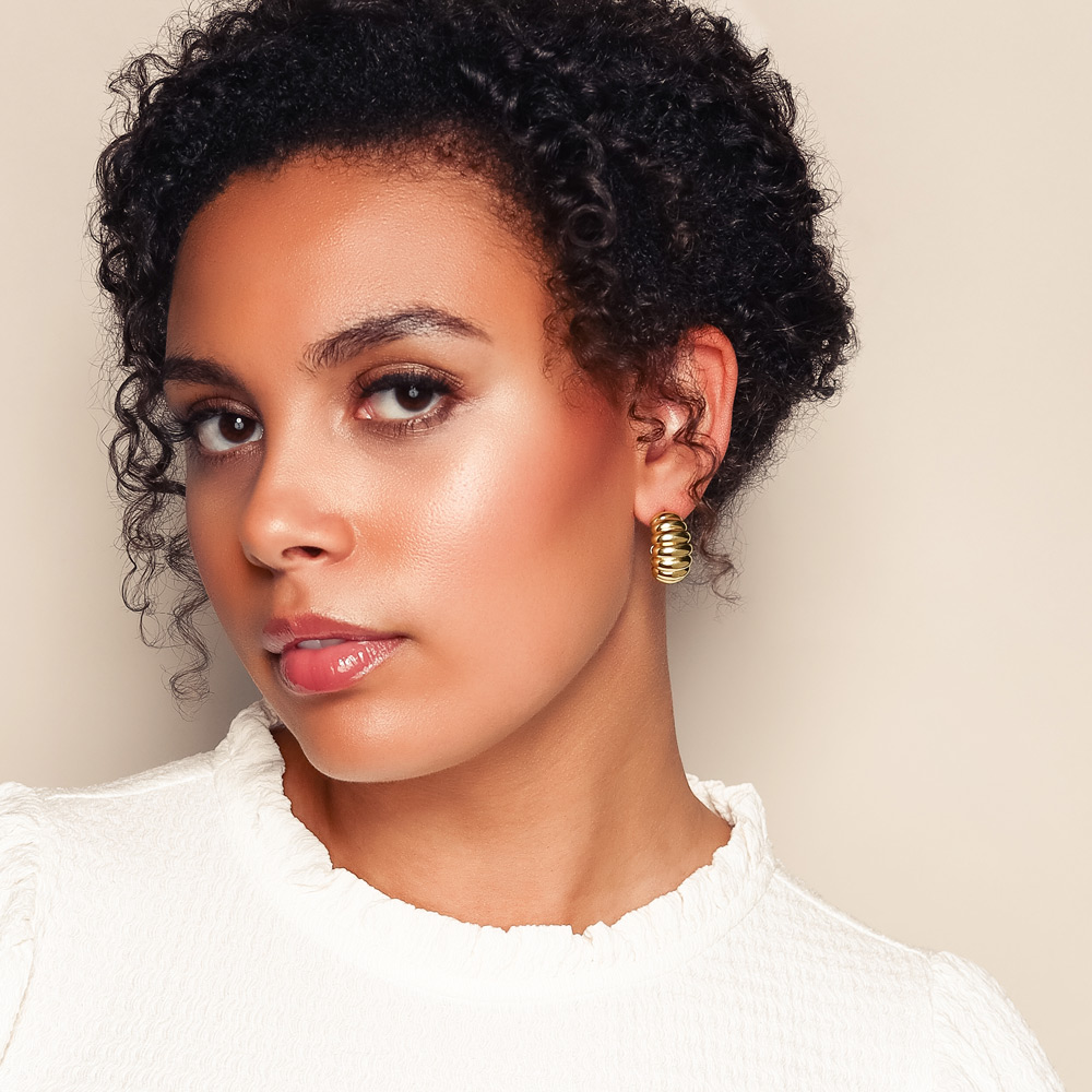 Yellow Gold Ribbed Wide J-Hoop Earrings