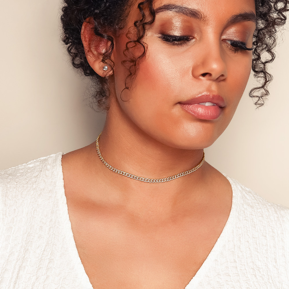 Diamond Pavé Curb Chain Link Necklace in Yellow Gold, 14