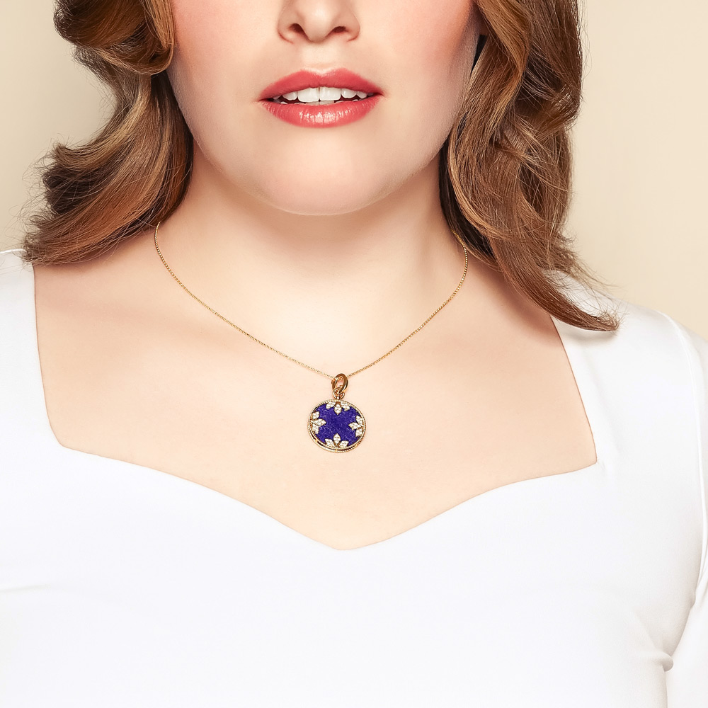 Roberto Coin Lapis Lazuli & Diamond Flower Pattern Pendant in Yellow Gold