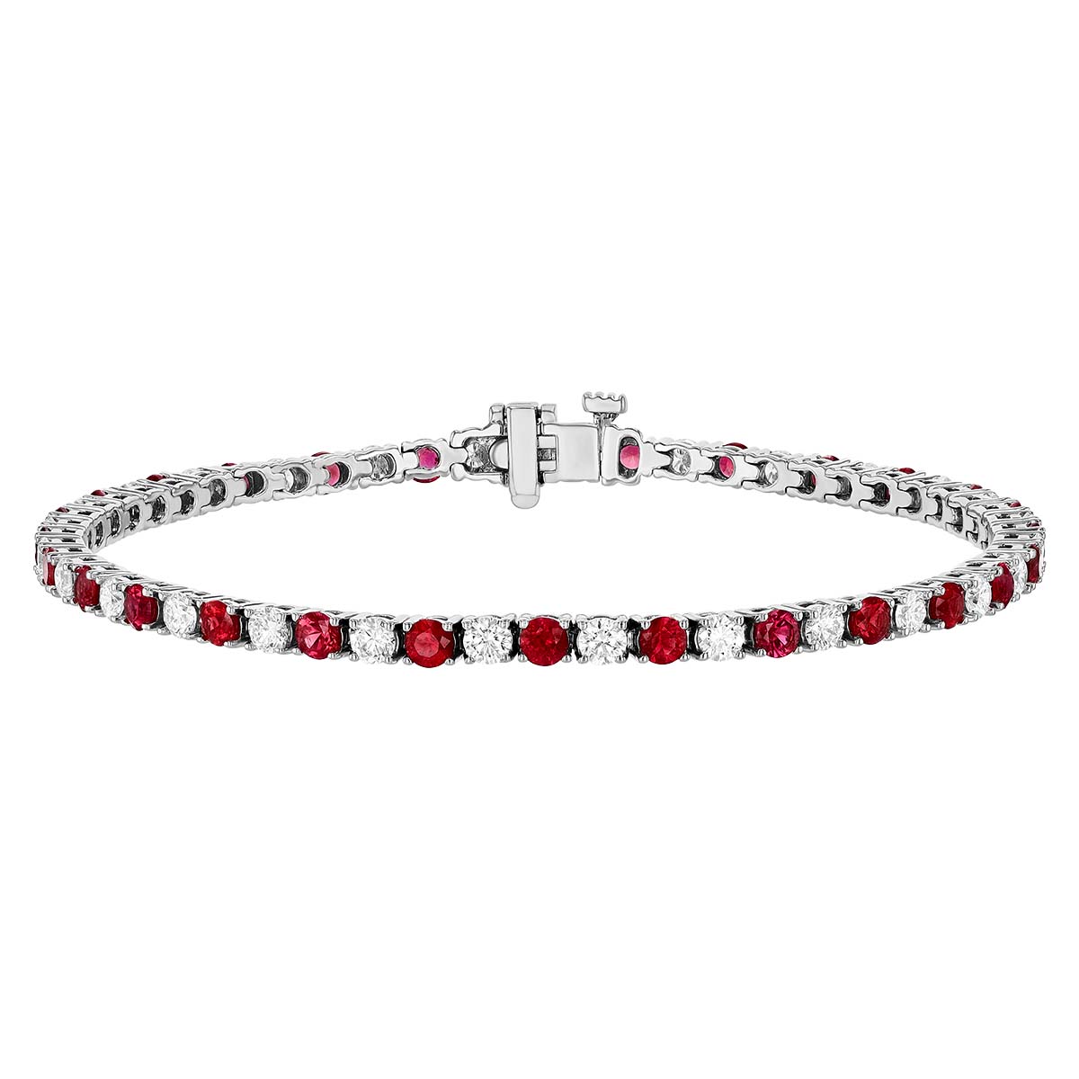 Ruby & Diamond Alternating Tennis Bracelet in White Gold, 7