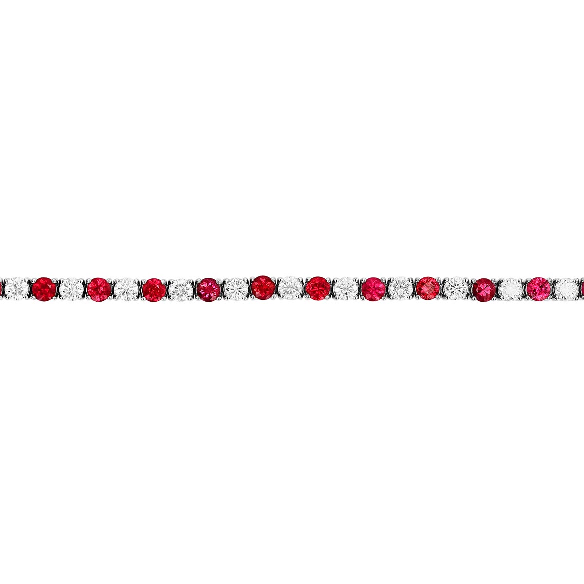 Ruby & Diamond Alternating Tennis Bracelet in White Gold, 7