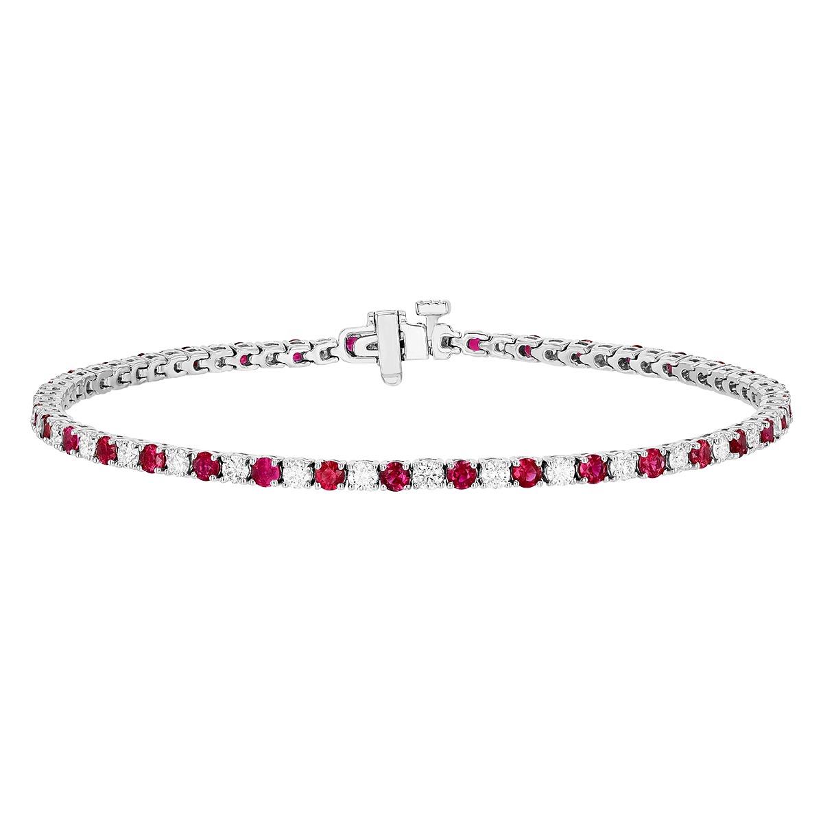 Ruby & Diamond Alternating Tennis Bracelet in White Gold, 7
