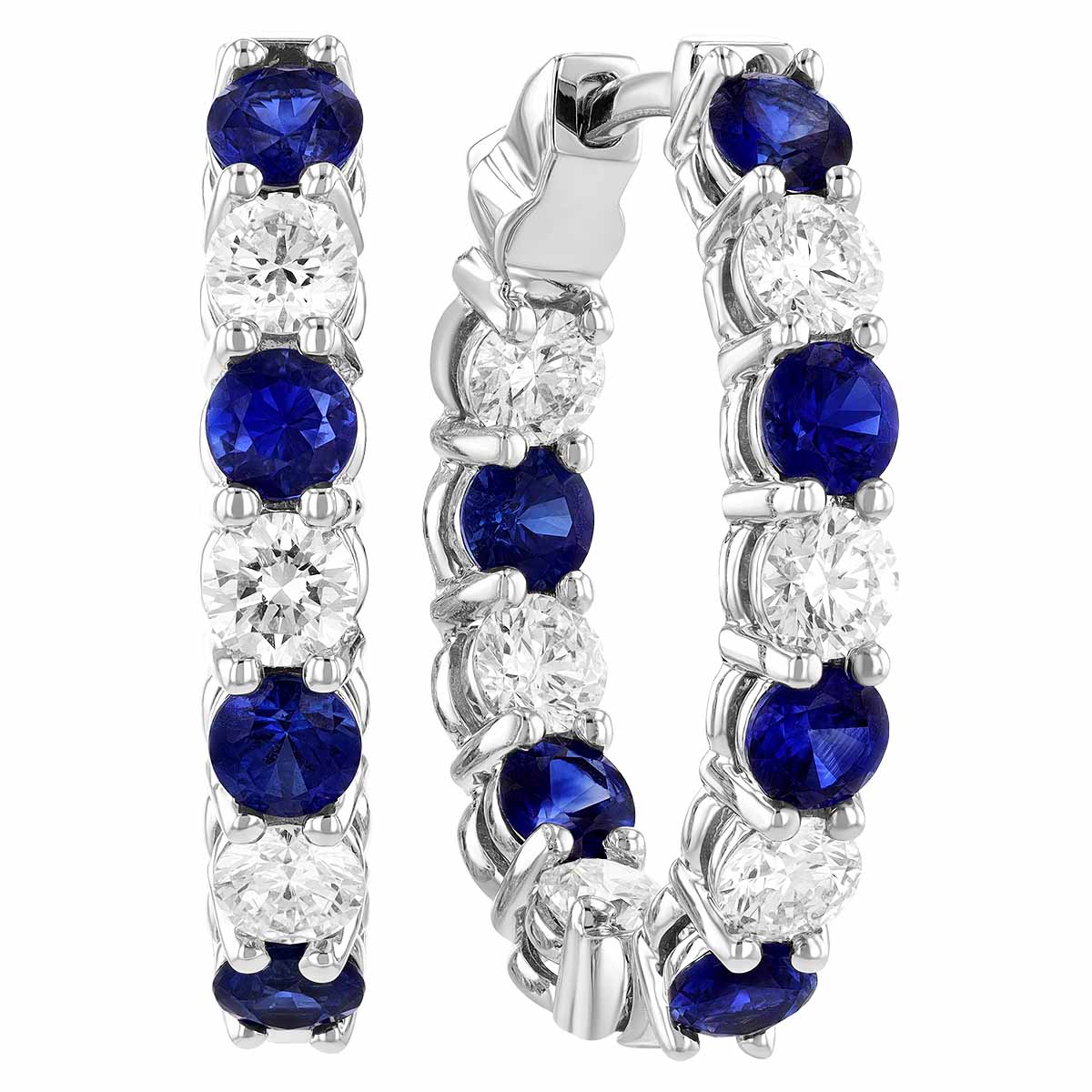 Sapphire & Diamond Inside Out Oval Hoop Earrings in White Gold