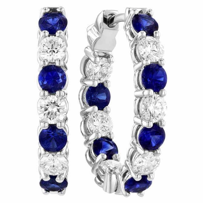 Sapphire & Diamond Inside Out Oval Hoop Earrings in White Gold