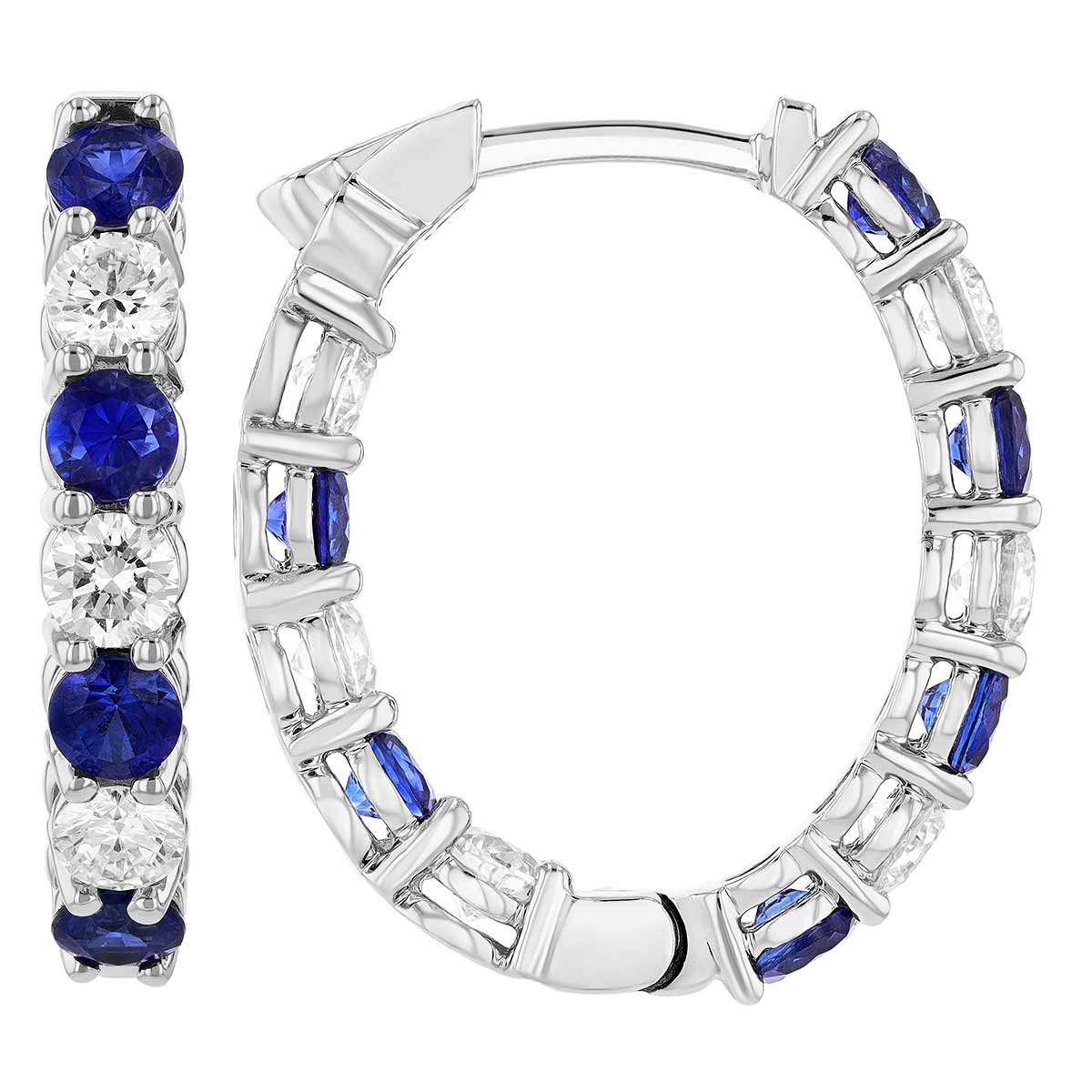 Sapphire & Diamond Inside Out Oval Hoop Earrings in White Gold