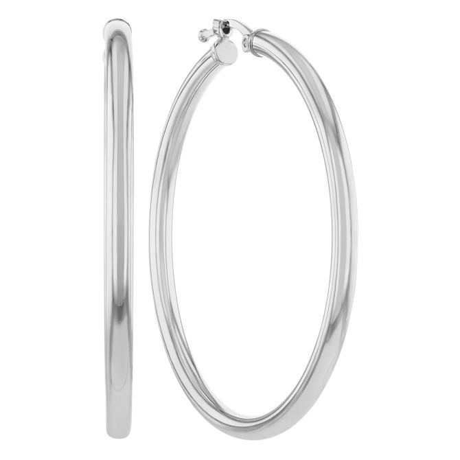 White Gold Tube Hoop Earrings, 2.5 x 40 mm