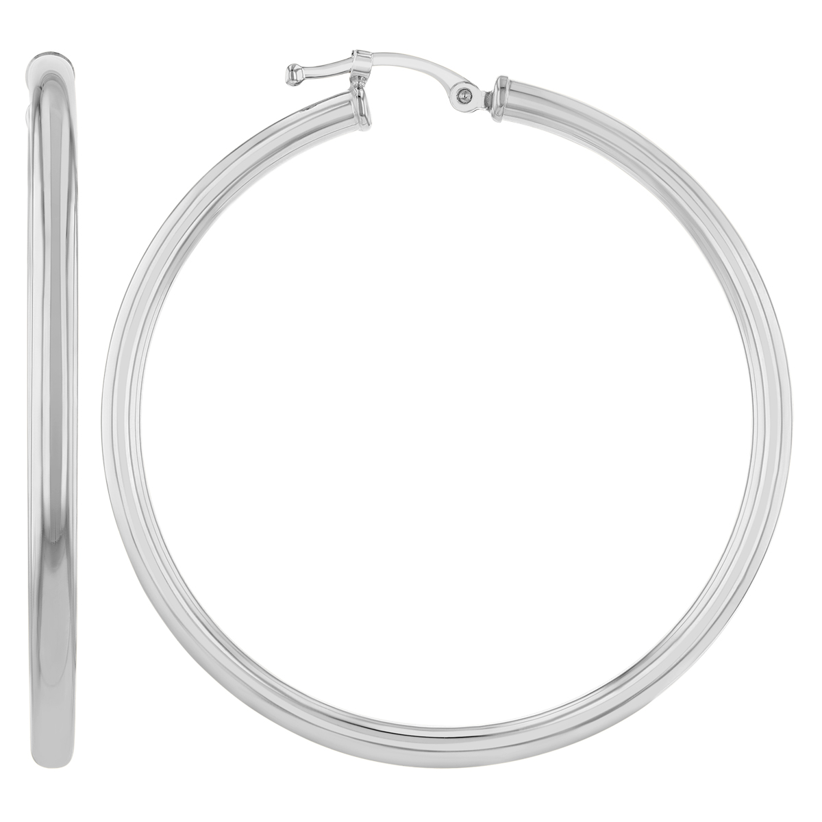 White Gold Tube Hoop Earrings, 2.5 x 40 mm