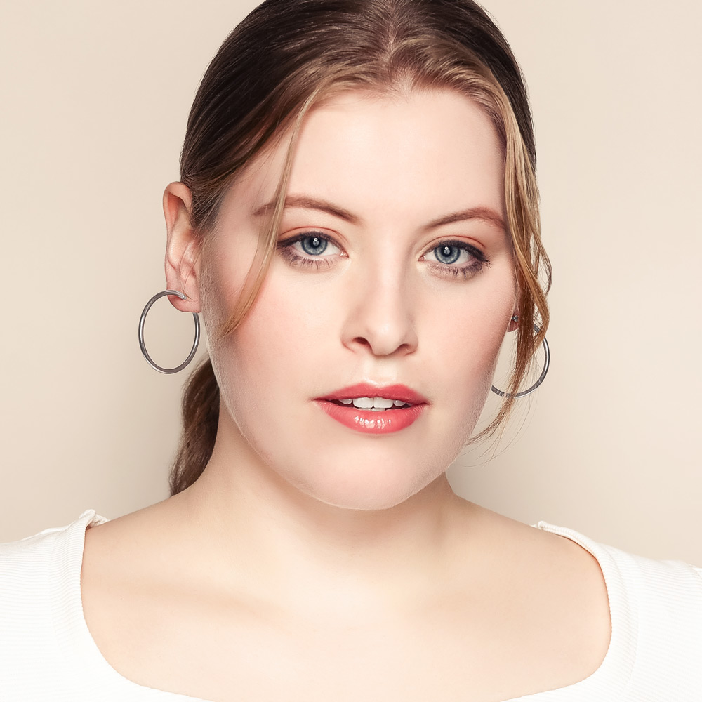White Gold Tube Hoop Earrings, 2.5 x 40 mm