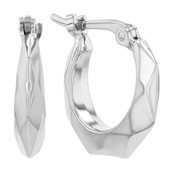 White Gold Faceted Small Hoop Earrings